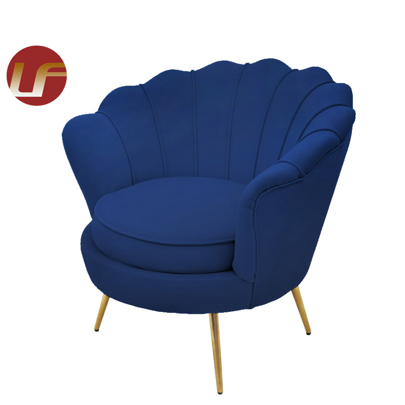 Modern Blue Crushed Velvet Sofa Chair Gold Legs Luxury Restaurant Furniture Dinning Fabric Arm Chair